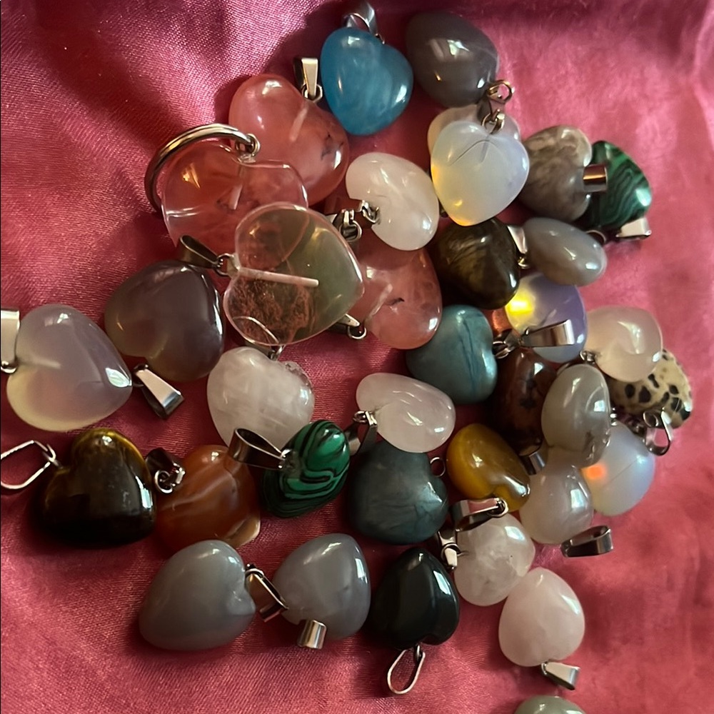 15 Crystal Heart-Shaped Gemstone Pendant Charms